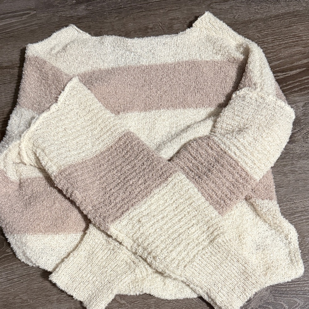 Cozy Striped Sweater - Cream and Tan